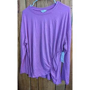 Time Tru PLus Size XXL 2X 20 Ruched Long Sleeve Purple Top Shirt Pullover New‎